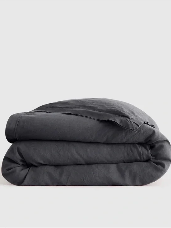 Quince European linen double flange Duvet Cover in Charcoal Gray