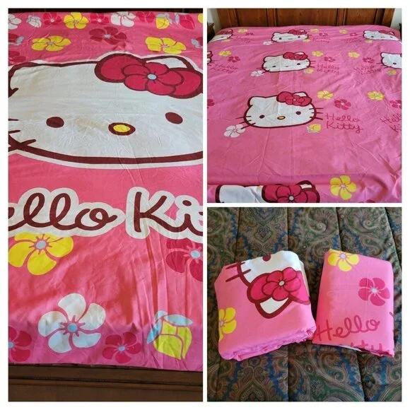 Hello Kitty Twin Duvet & Twin/Full Flat Sheet Set Pink Reversible