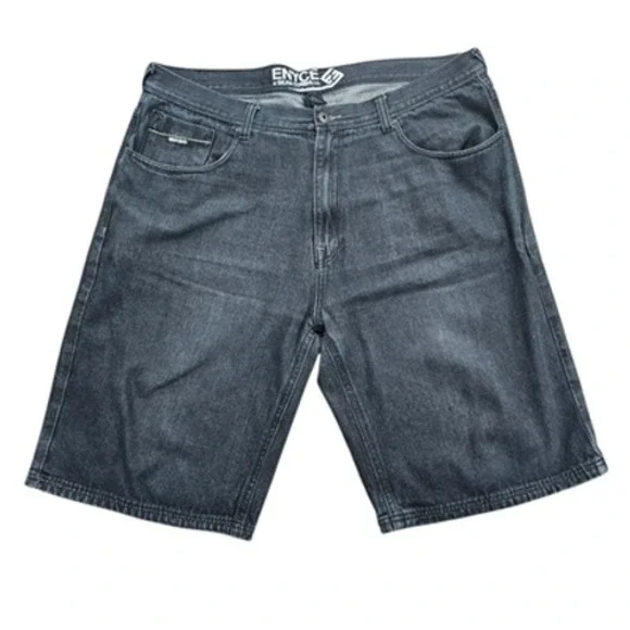 ENYCE Men's Size 44 Rinsed Black Denim Jean Shorts Baggy Fit Y2K Hip Hop Style