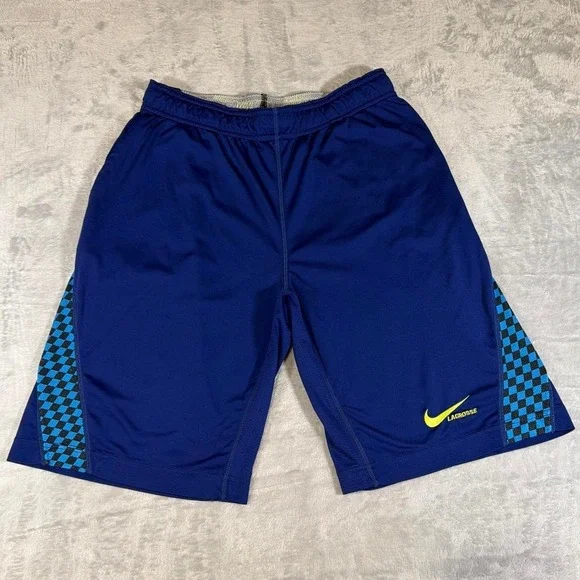 Y2K Vintage Nike Dri-FIT Lacrosse Shorts | Blue Colorblock Checkered | Small