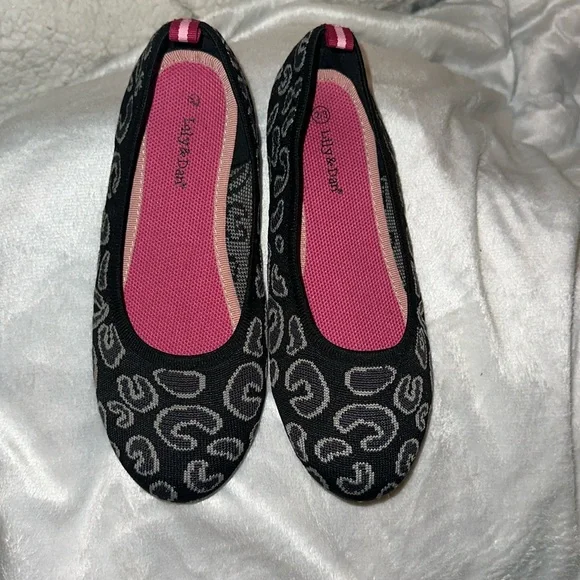 Lily & Dan black animal print ballet flats size 2/3 girls