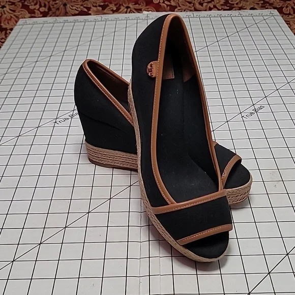 Tory Burch Majorca Canvas Wedge‎ NEW Black Size 9.5  EU 39.5