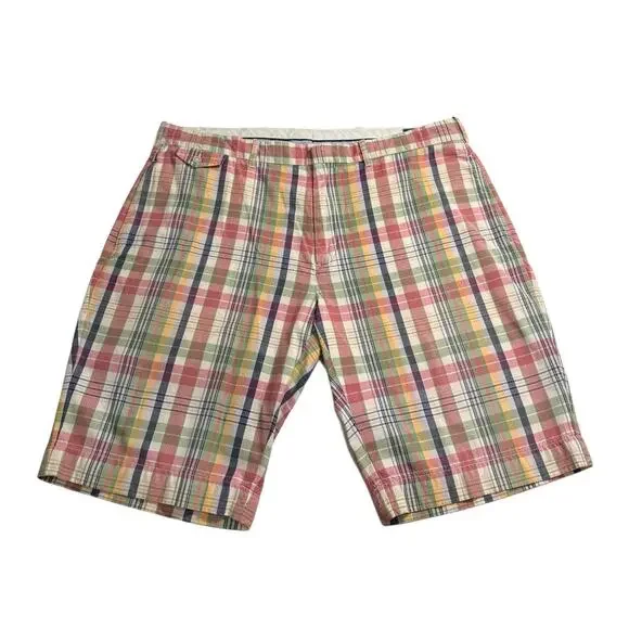 VTG Polo Ralph Lauren Shorts Mens 40 Red Plaid Cotton Sportswear Bradburry‎ Fit
