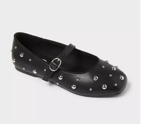 Art Class Kids' Stud Ballet Flats Black Size 2 NWT