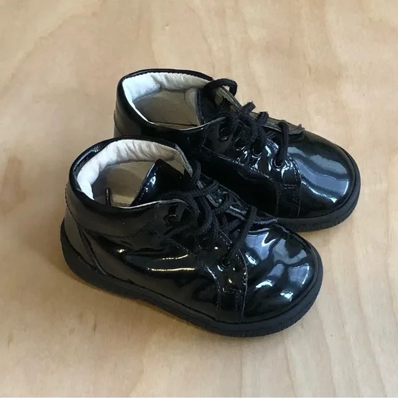 Bon Bon Black Dress Shoes Shinny Lace Up Little Eric Baby EUR Sz 20,US 4.5
