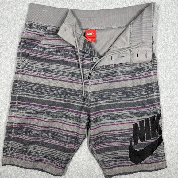 Nike FC Shorts Men's Small Grey Purple Striped Athletic Drawstring French Terry