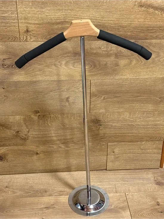 Moderne Wood and Metal Garment Valet Stand in Black and Chrome