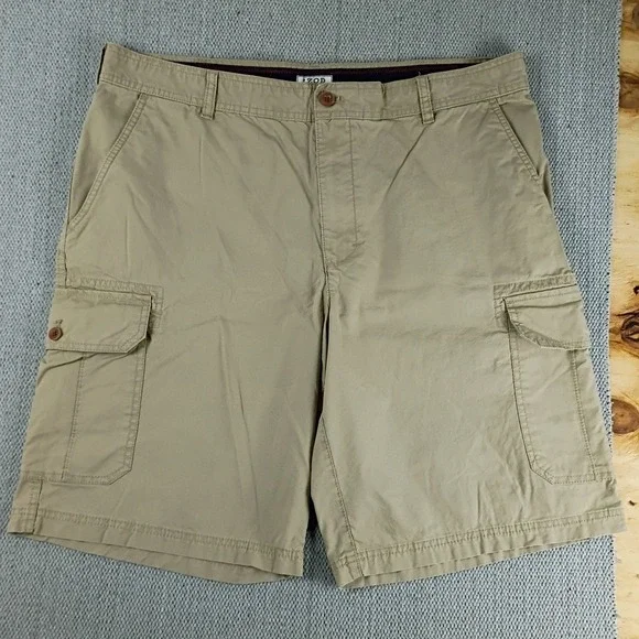 IZOD Cargo Shorts Mens 38 Khaki Saltwater Cotton‎ Relaxed Tan Twill 10