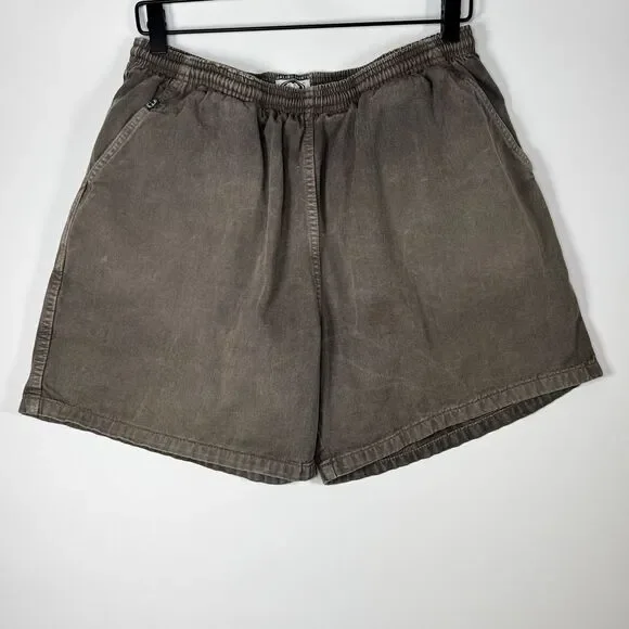 Malibu Shirts Mens Large‎ Shorts Brown Aloha Elastic Waist Drawstring Hawaiian