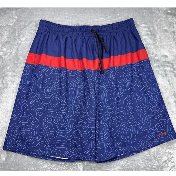 WSI Sports‎ Mens 2XL Athletic Shorts Navy Red Topographic Print Made in USA XXL
