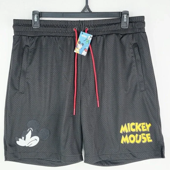 Disney Mickey and Friends x Shoe Palace Men Black Mesh Shorts MAFMS03 NWT