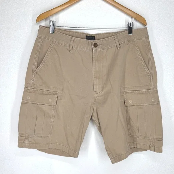 Levis Men Tan Utility Cargo Shorts 36 Cotton Twill Multi Pocket Work Streetwear