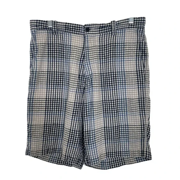 Tommy Bahama Blue Plaid Linen Silk Blend Shorts Paradise Nation Vacation Mens 32