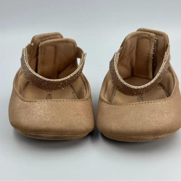 Nine West Tan and Gold Shimmer Ballet Flats Size 3 Hook and Loop Shimmer