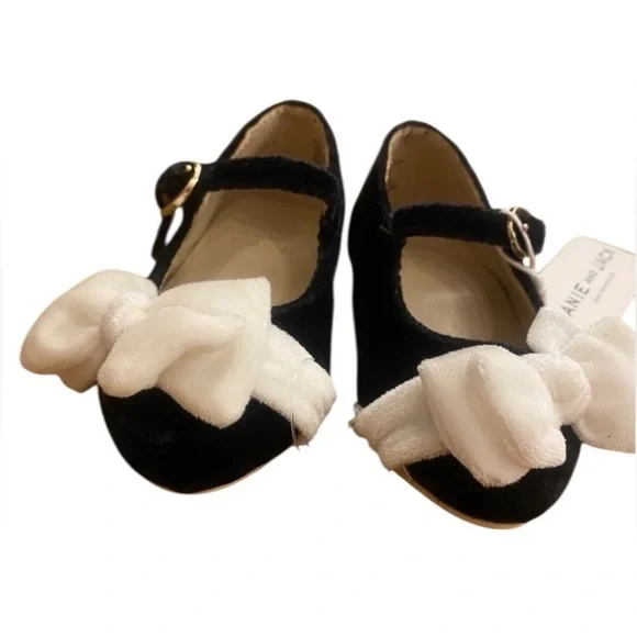 Janie & Jack Infant Girls Velvet Black Flats Dress Shoes New size 4