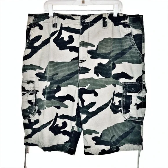 Smoke Rise Cargo Shorts Camo 44 XXL Gray Green Ripstop Streetwear Skater VTG Y2K