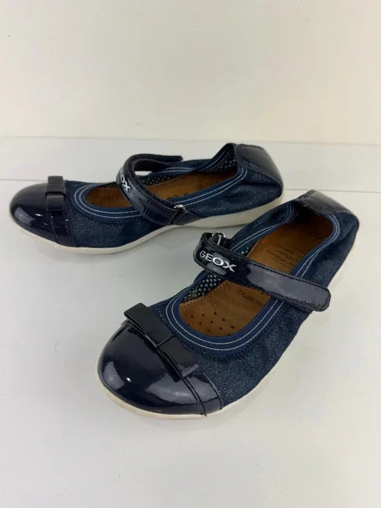 Geox Girls Navy Denim Patent Leather Bow Mary Jane Shoes EU 35 / US 3