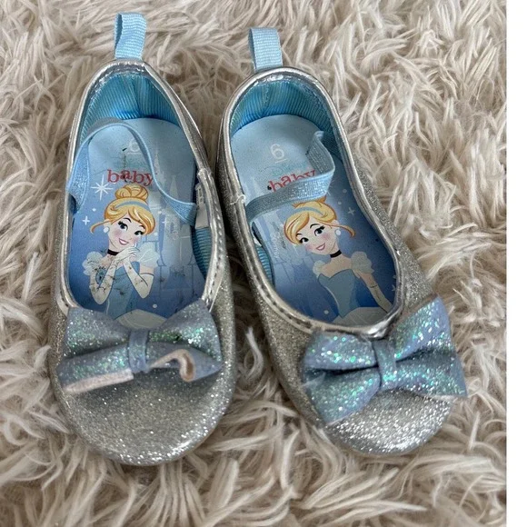 Disney Baby Cinderella Glitter Ballet Flats Shoes Toddler Girls Size‎ 6 Silver