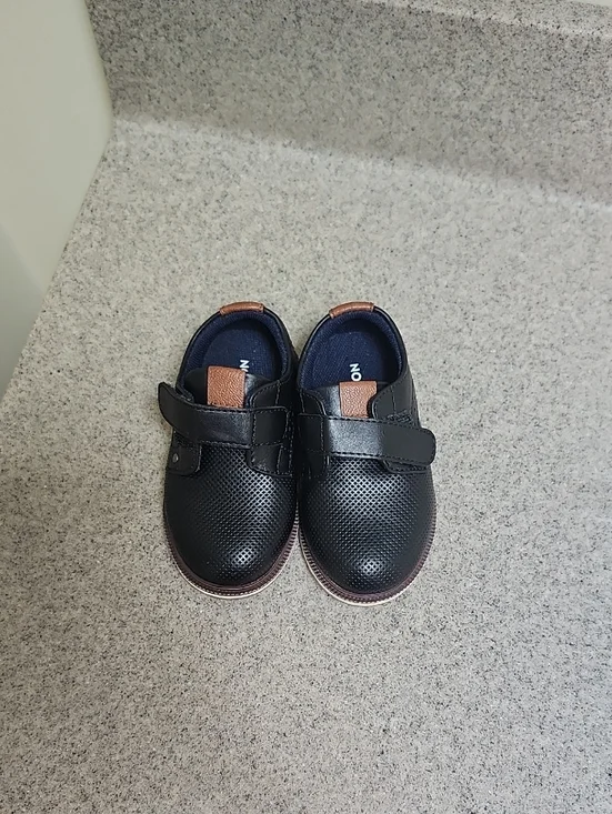 Kids Black Dress Shoes with Brown Accent - Velcro Closure