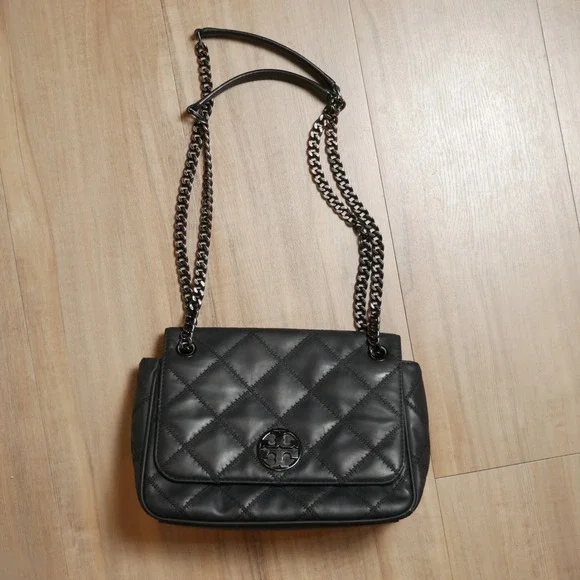 Tory Burch Willa Matte Small Shoulder Bag Leather Black Gunmetal