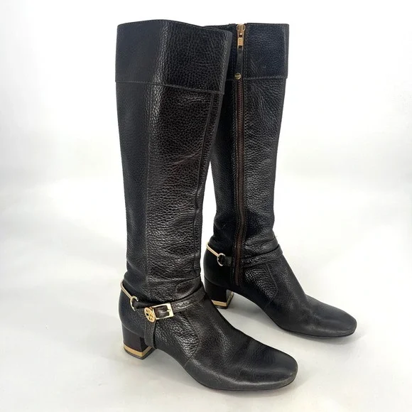 Tory Burch‎ Riding Boots Womens 7.5 Brown Pebble Leather Classic Preppy
