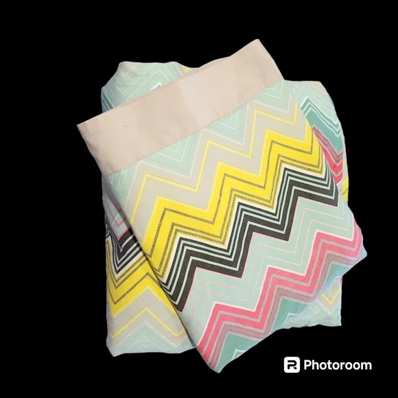 Queen Duvet Cover with 2 King Shams Zig Zag Colorful Bedding Set