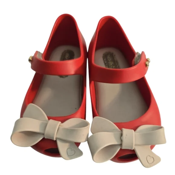 Mini Melissa red Mary Jane Shoes with Bow Toddle size 5 rubber  *