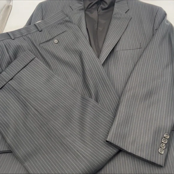 Lauren Ralph Lauren 2 Piece Wool Suit 42R Gray Pinstripe Blazer Pants 38W 30L
