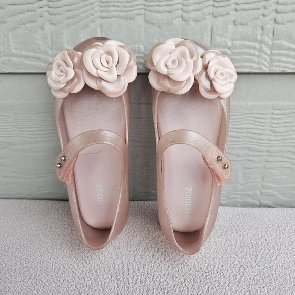 Mini Melissa Pink Sparkle Floral Rose Jelly Mary Jane Shoe Girl SZ 11 Spring