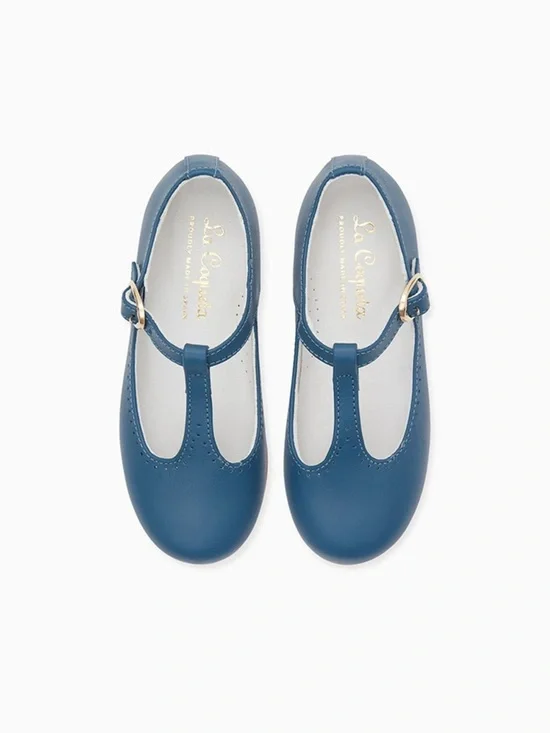 La Coqueta Cobalt Blue Leather T-Bar Mary Jane Shoes EU 25 US 9