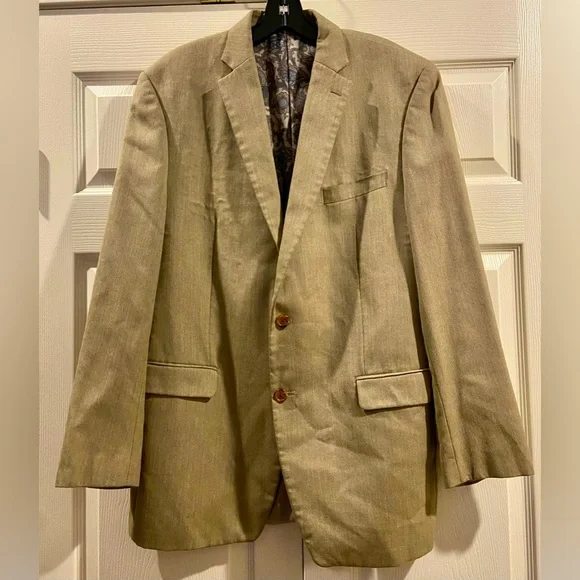 Lauren Ralph Lauren Blazer Men 44L Tan Wool Stretch Classic Career Jacket