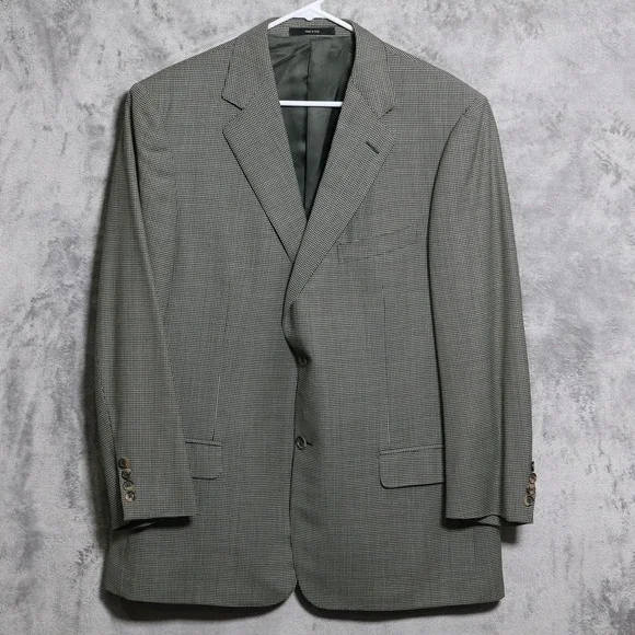 Ermenegildo Zegna Sport Coat Men 46 Green Check Two-Button Australian Wool Italy
