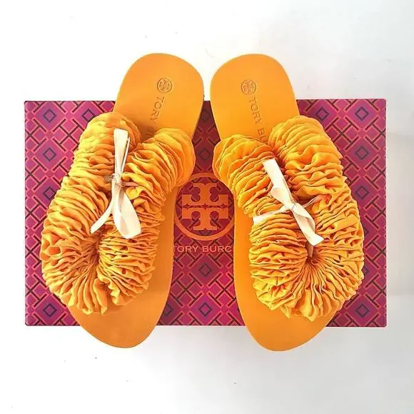 NIB Tory Burch Yo Yo Squash Orange Flip Flops Women’s 7 Sandals