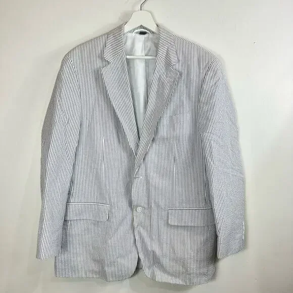 Mens Paul Fredrick Business Causal Suit Jacket White/Gray Striped 41 Regular 41R