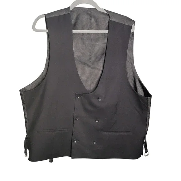 Unbranded Vest Mens 2XL‎ Black Double Breasted Formal Waistcoat Cinch Back