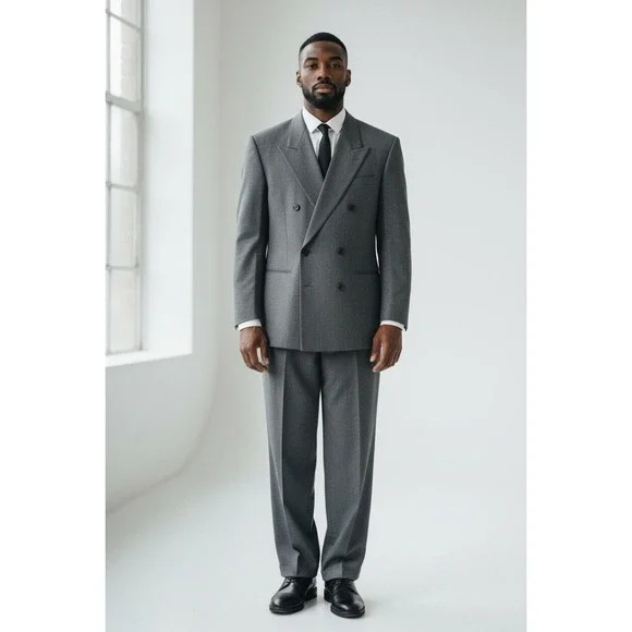 City Streets Mens Charcoal Grey Double Breasted Pleated 2 Piece Suit 46R 34x30