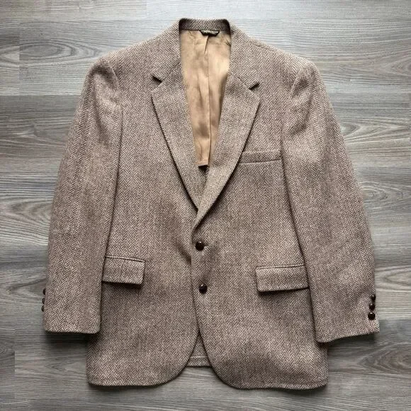 VTG Harris Tweed Blazer Mens 42 Brown Herringbone Wool Sport Coat Jacket