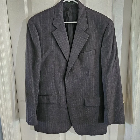 Lauren Ralph Lauren 100% Wool 2 Button Charcoal Pinstripe Jacket Made in Canada