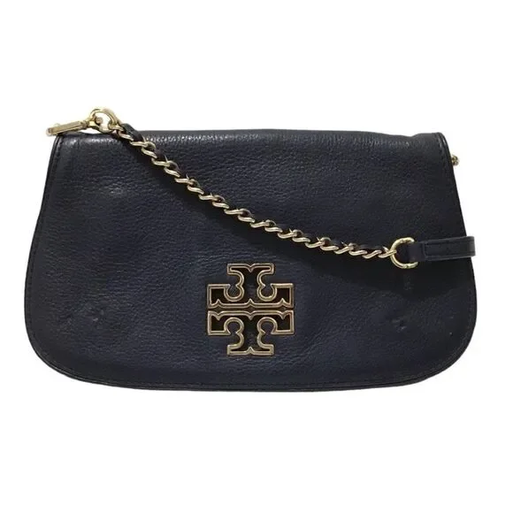 Tory Burch Blue Britten Pebble Leather Crossbody/Clutch Bag