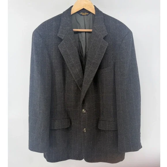 Brooks Brothers Grey Glen Plaid 100% Camel Hair Sport Coat Blazer Mens 42R USA