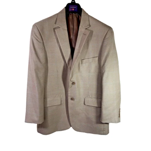Macy's Club Room Brown Tan Houndstooth Sport Coat Blazer 42R