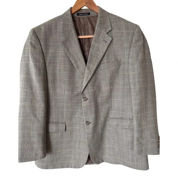 Lauren Ralph Lauren Sz 46 Houndstooth Plaid Blazer Lined Silk Blend Sport‎ Coat