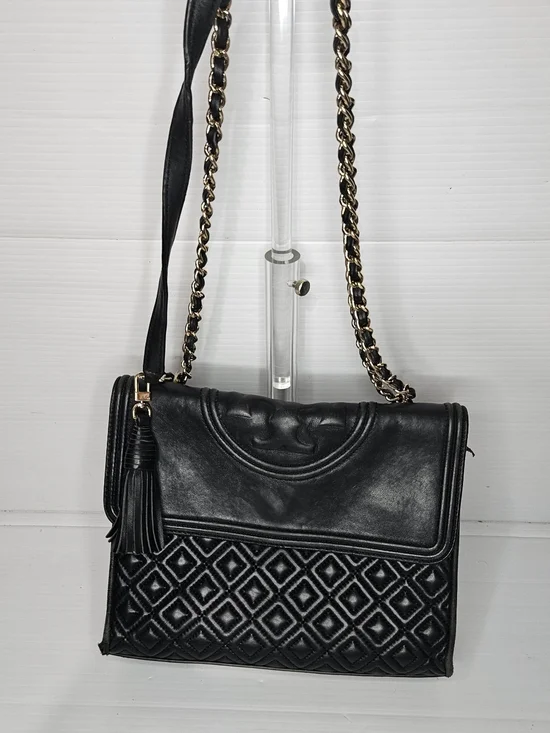 Tory Burch Fleming Black Quilted Leather Chain Shoulder/Crossbody Bag