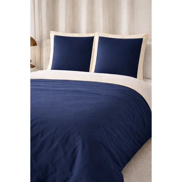 Frette Navy Blue Duvet Cover + Euro Sham‎ Set Luxury Italian Bedding Size King