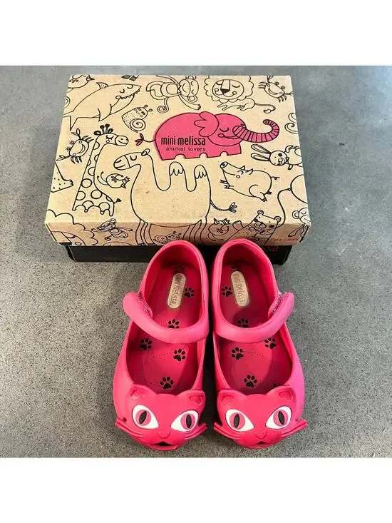 Mini Melissa Animal Collection fuchia magenta pink cat shoes toddler girl 7 box