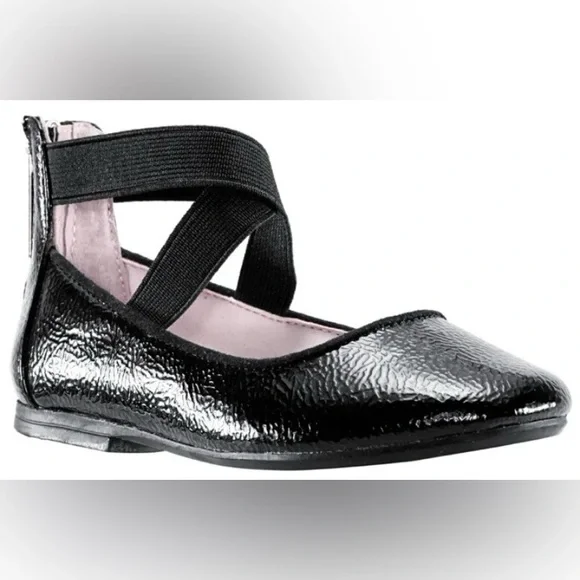 Nina Girls Size 1 Black Crinkle Pantent Flats