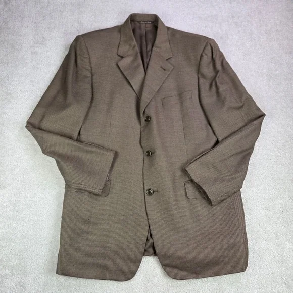 CANALI Wool Silk Blazer Men's 52/US 42 Brown Check 3 Button Sport Coat Italy‎