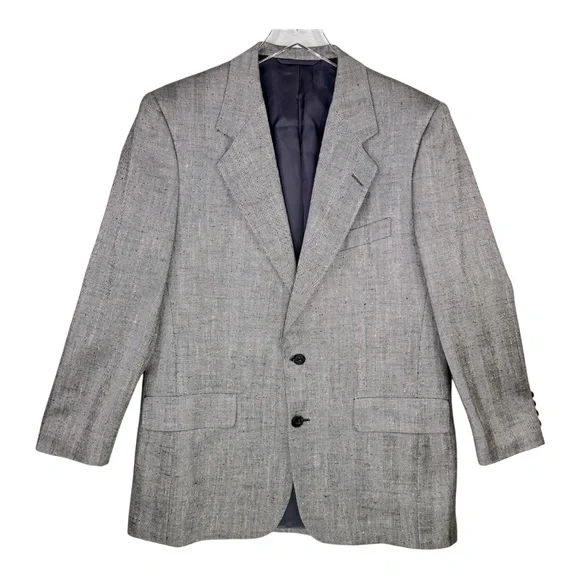 Hickey-Freeman 100% Silk Gray Herringbone Two Button Front Blazer Sport Coat 40R