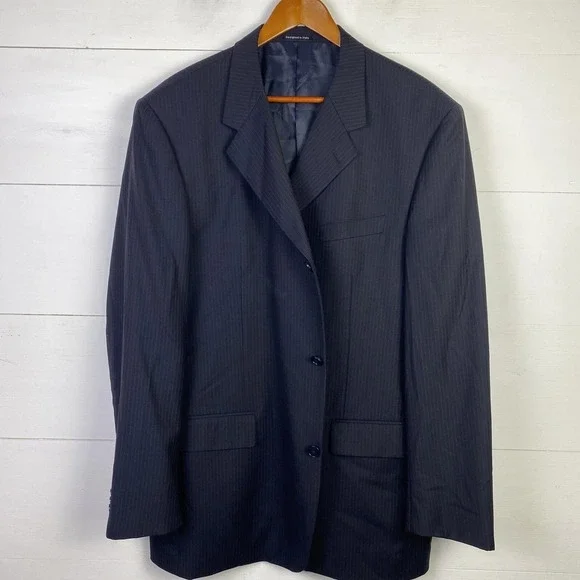 Gianni Uomo Le Collezioni Italy Blazer 46L Super 120s Wool Navy Pinstripe Jacket
