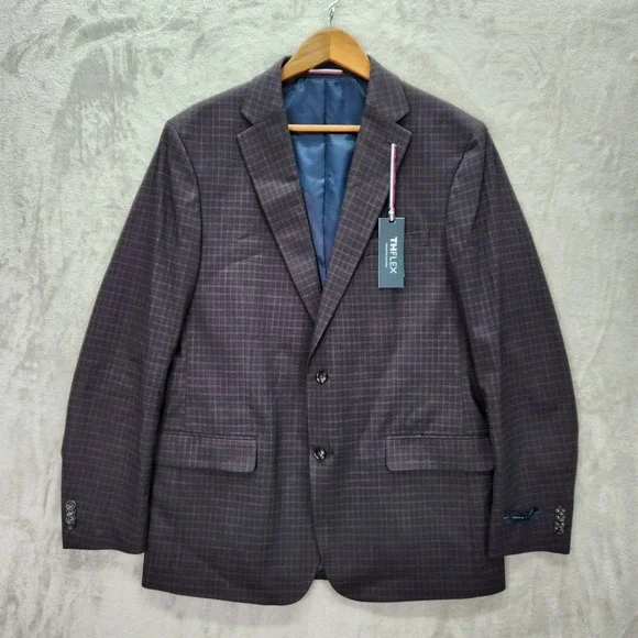 Tommy Hilfiger Conrad Sport Coat Mens 44L 44 Long Purple Plaid TH Flex $295 New
